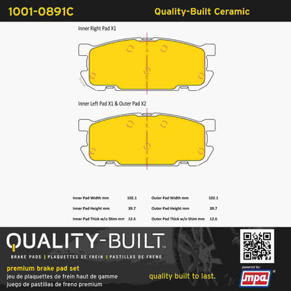 Quality-Built Quality-Built Premium Ceramic Brake Pads w/ Hardware 1001-0891C