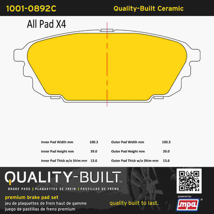 Quality-Built Quality-Built Premium Ceramic Brake Pads w/ Hardware 1001-0892C