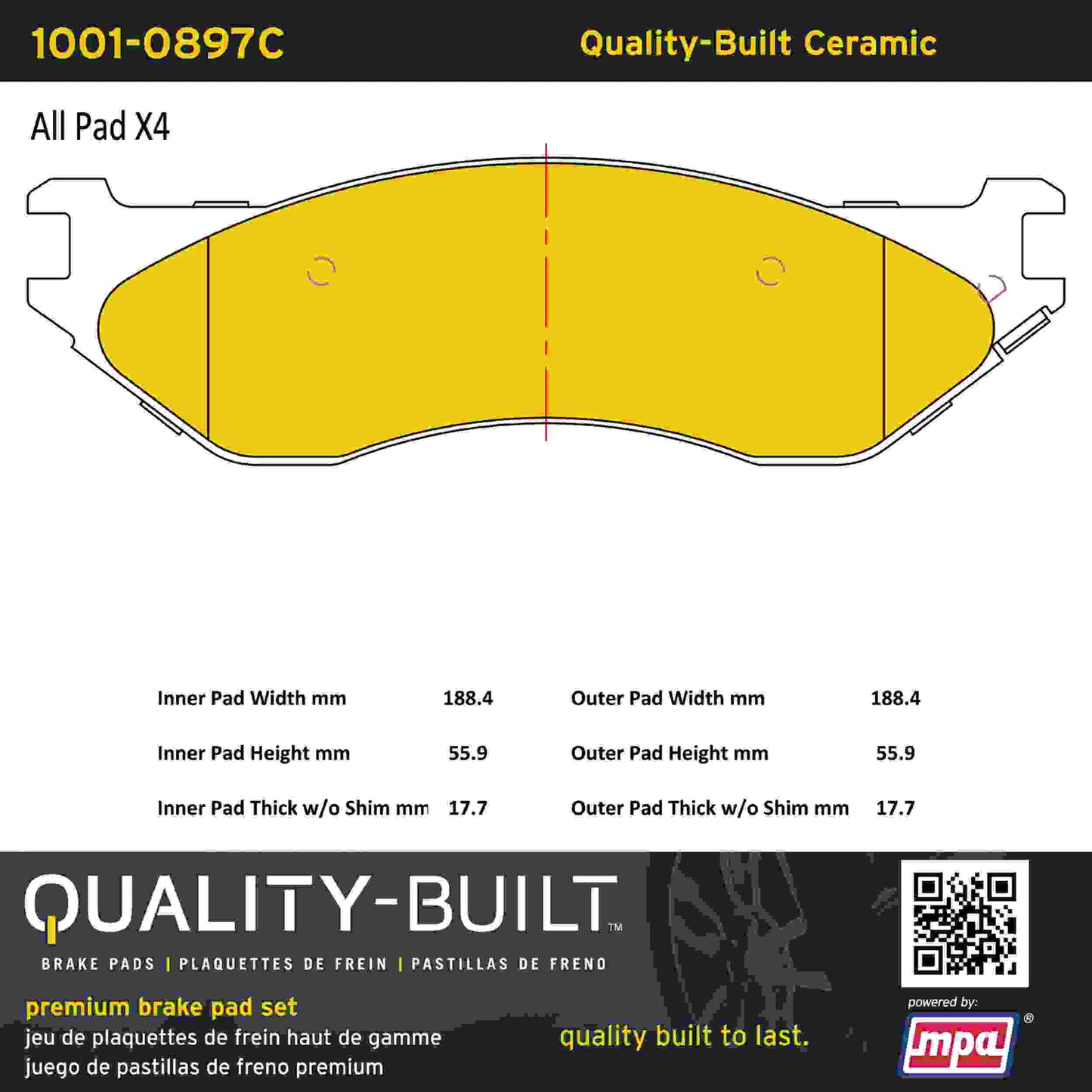 Quality-Built Quality-Built Premium Ceramic Brake Pads w/ Hardware 1001-0897C