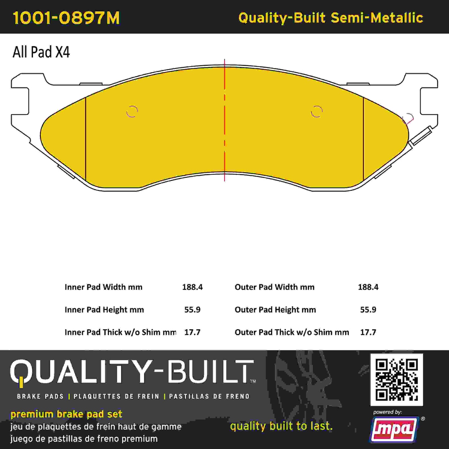 Quality-Built Quality-Built Premium Semi-Metallic Brake Pads w/ Hardware 1001-0897M