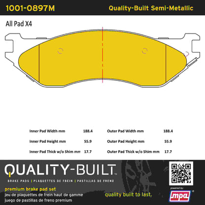 Quality-Built Quality-Built Premium Semi-Metallic Brake Pads w/ Hardware 1001-0897M