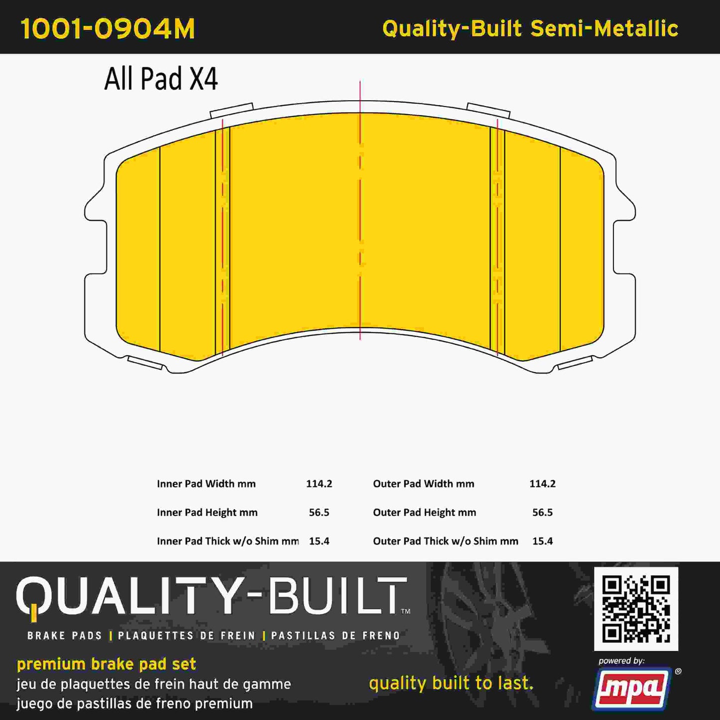 Quality-Built Quality-Built Premium Semi-Metallic Brake Pads w/ Hardware 1001-0904M