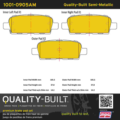 Quality-Built Quality-Built Premium Semi-Metallic Brake Pads w/ Hardware 1001-0905AM