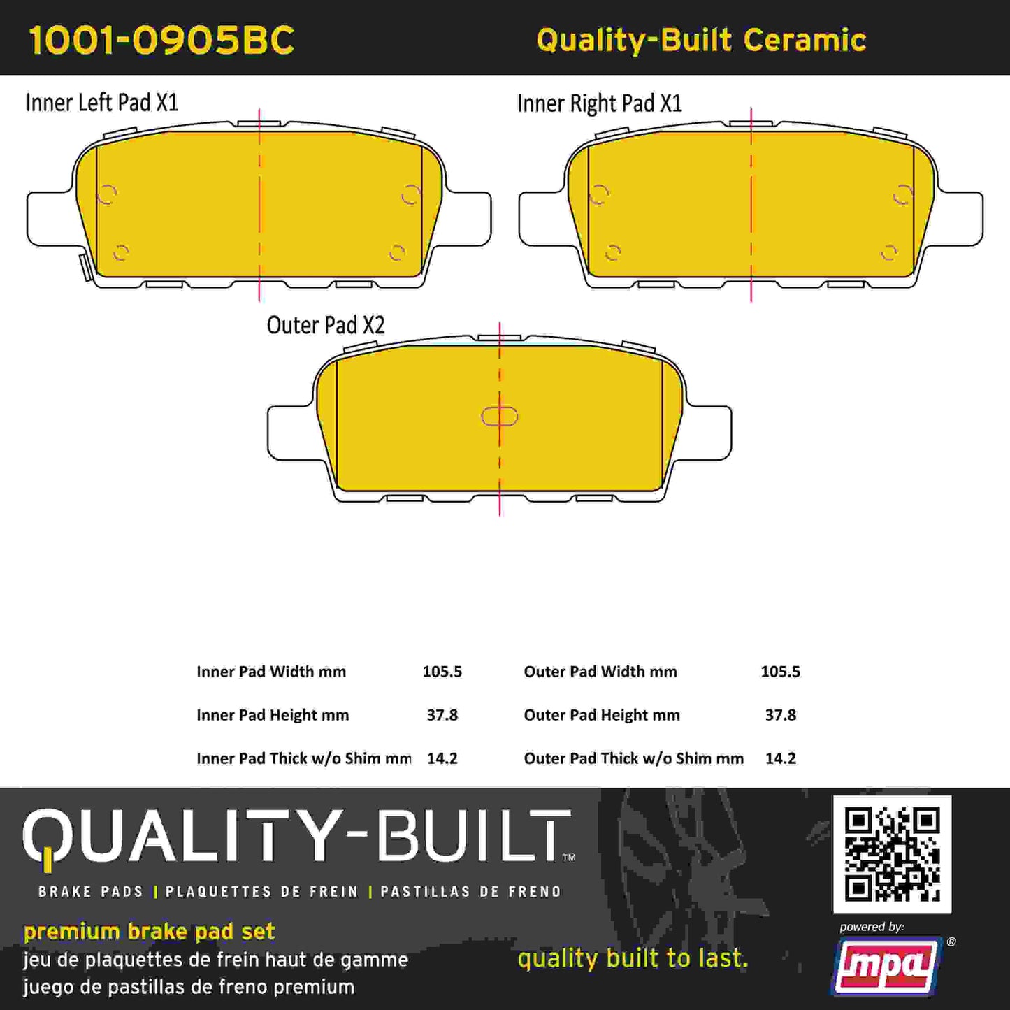 Quality-Built Quality-Built Premium Ceramic Brake Pads w/ Hardware 1001-0905BC