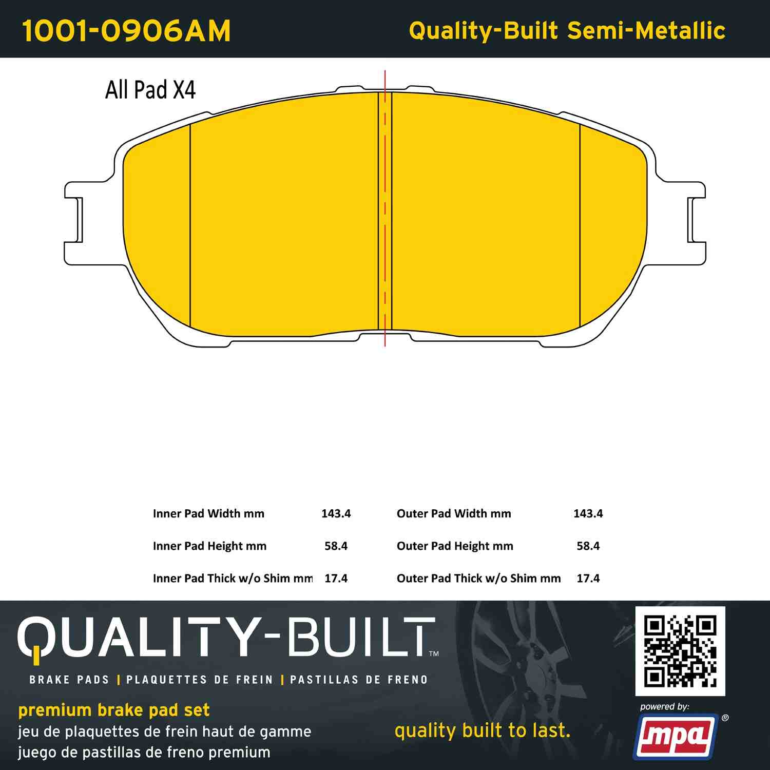 Quality-Built Quality-Built Premium Semi-Metallic Brake Pads w/ Hardware 1001-0906AM