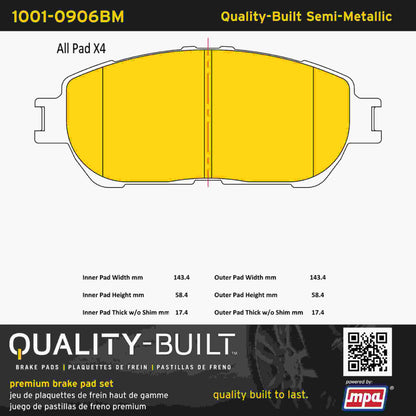 Quality-Built Quality-Built Premium Semi-Metallic Brake Pads w/ Hardware 1001-0906BM
