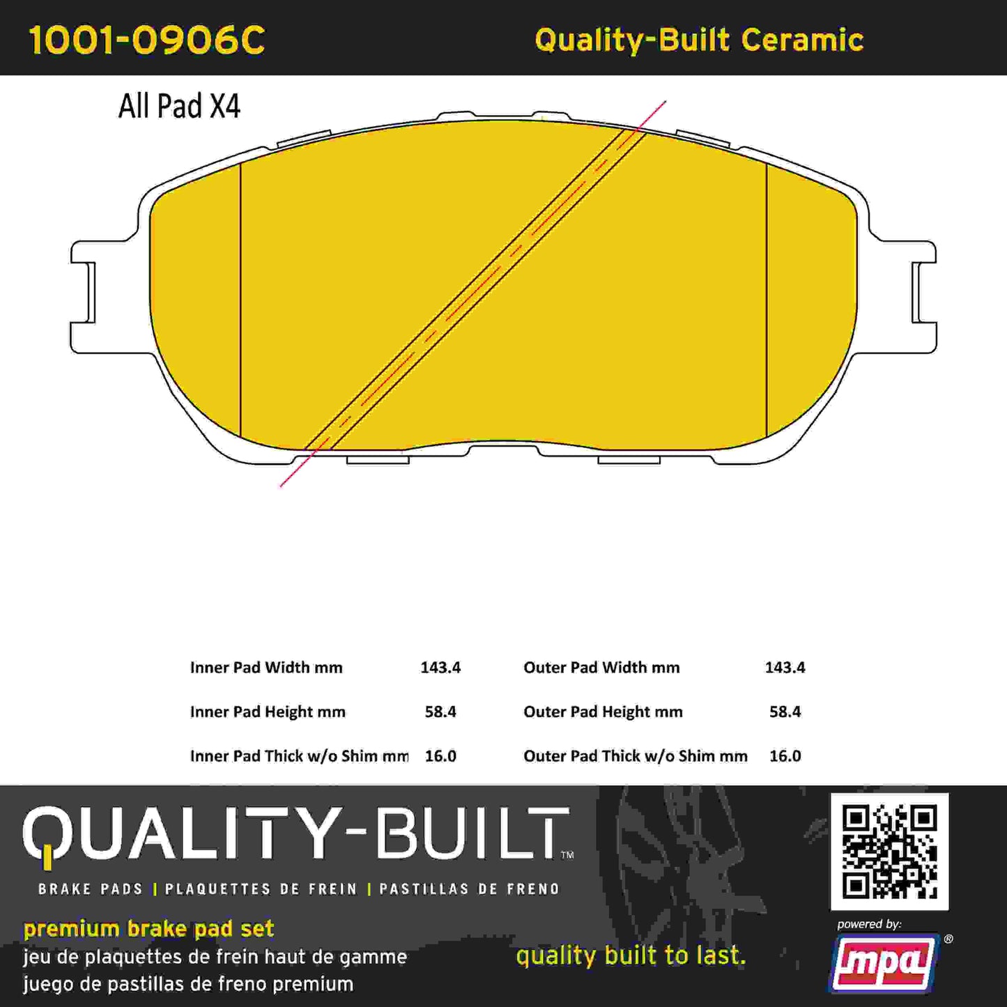 Quality-Built Quality-Built Premium Ceramic Brake Pads w/ Hardware 1001-0906C