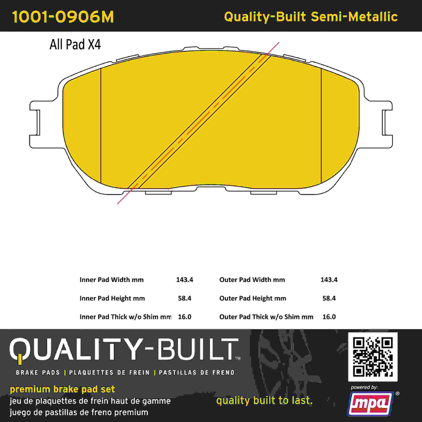 Quality-Built Quality-Built Premium Semi-Metallic Brake Pads w/ Hardware 1001-0906M