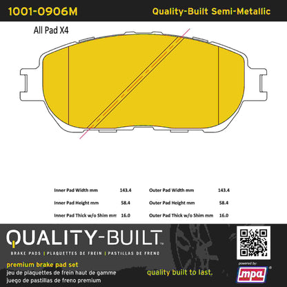 Quality-Built Quality-Built Premium Semi-Metallic Brake Pads w/ Hardware 1001-0906M