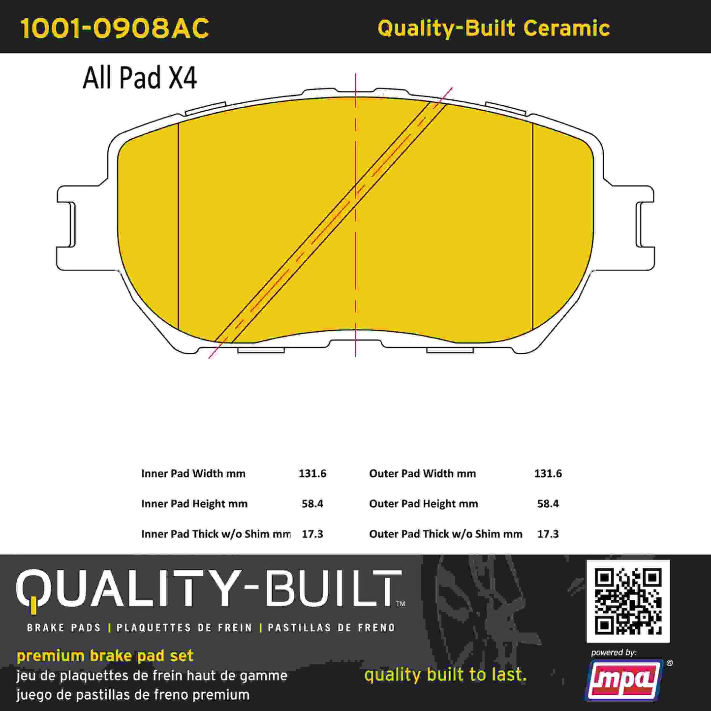 Quality-Built Quality-Built Premium Ceramic Brake Pads w/ Hardware 1001-0908AC