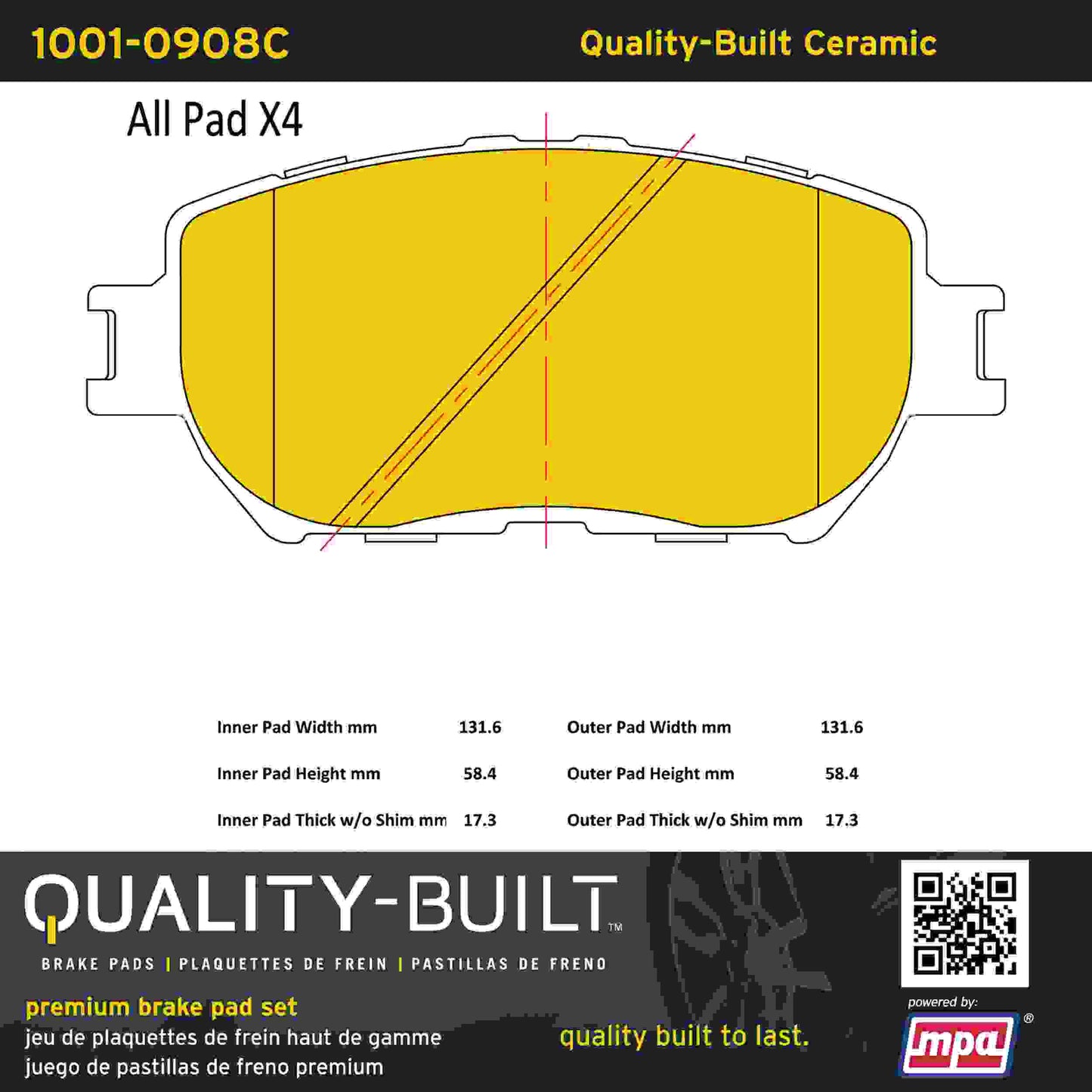 Quality-Built Quality-Built Premium Ceramic Brake Pads w/ Hardware 1001-0908C