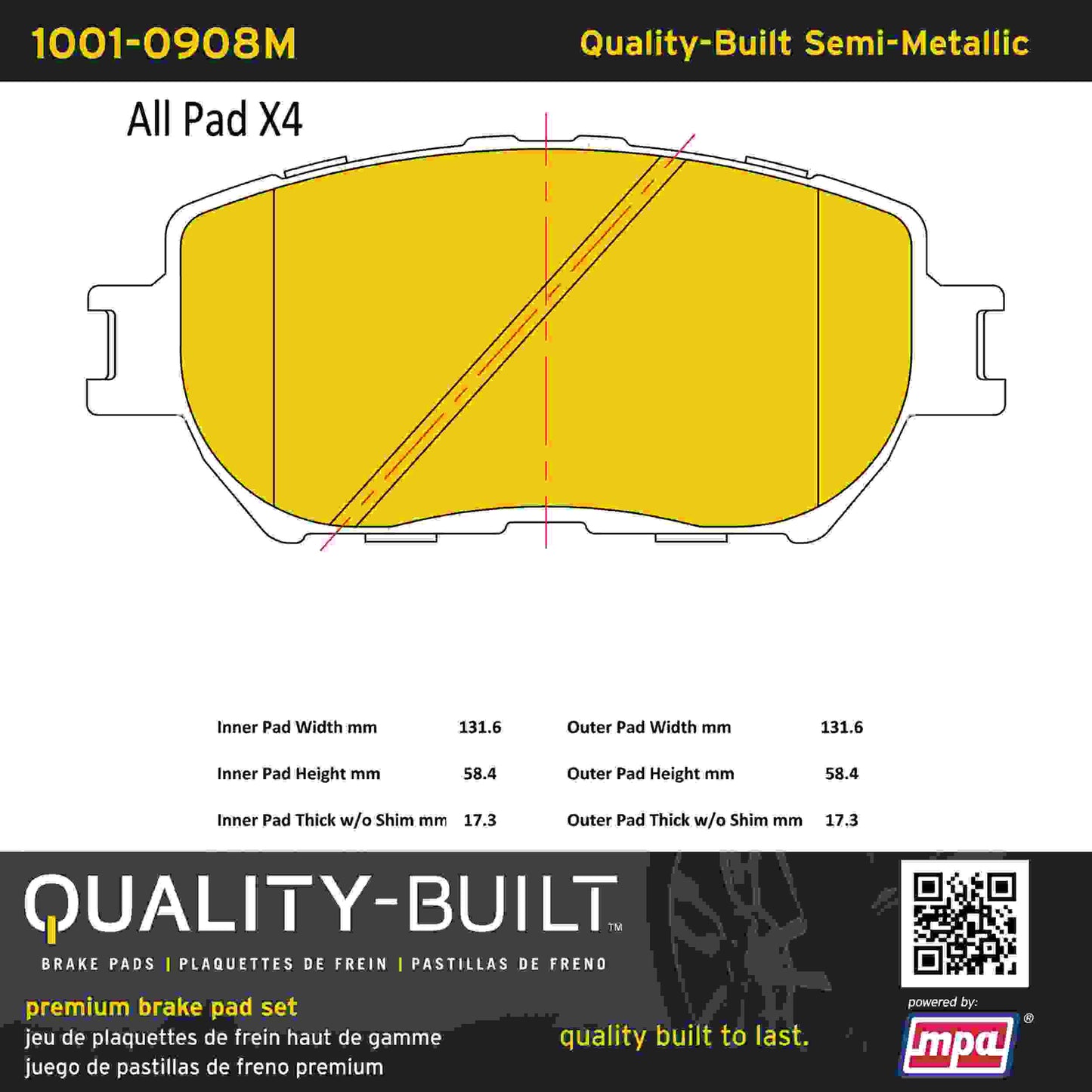 Quality-Built Quality-Built Premium Semi-Metallic Brake Pads w/ Hardware 1001-0908M