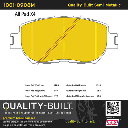 Quality-Built Quality-Built Premium Semi-Metallic Brake Pads w/ Hardware 1001-0908M