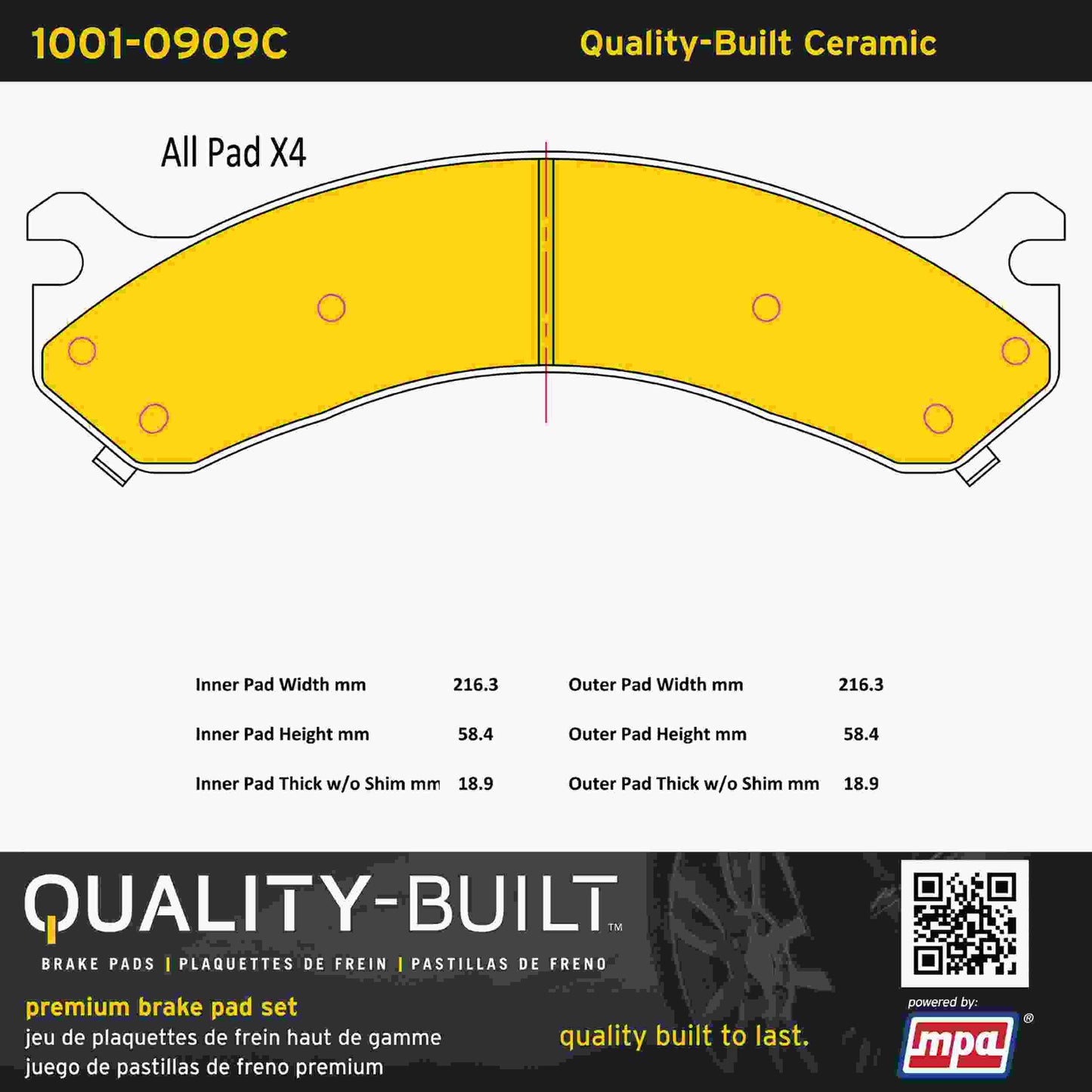 Quality-Built Quality-Built Premium Ceramic Brake Pads w/ Hardware 1001-0909C