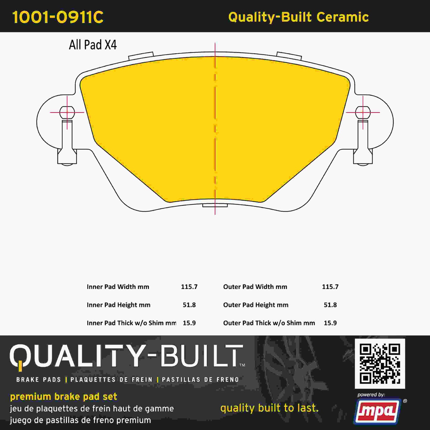 Quality-Built Quality-Built Premium Ceramic Brake Pads 1001-0911C