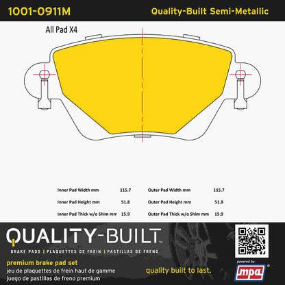 Quality-Built Quality-Built Premium Semi-Metallic Brake Pads 1001-0911M