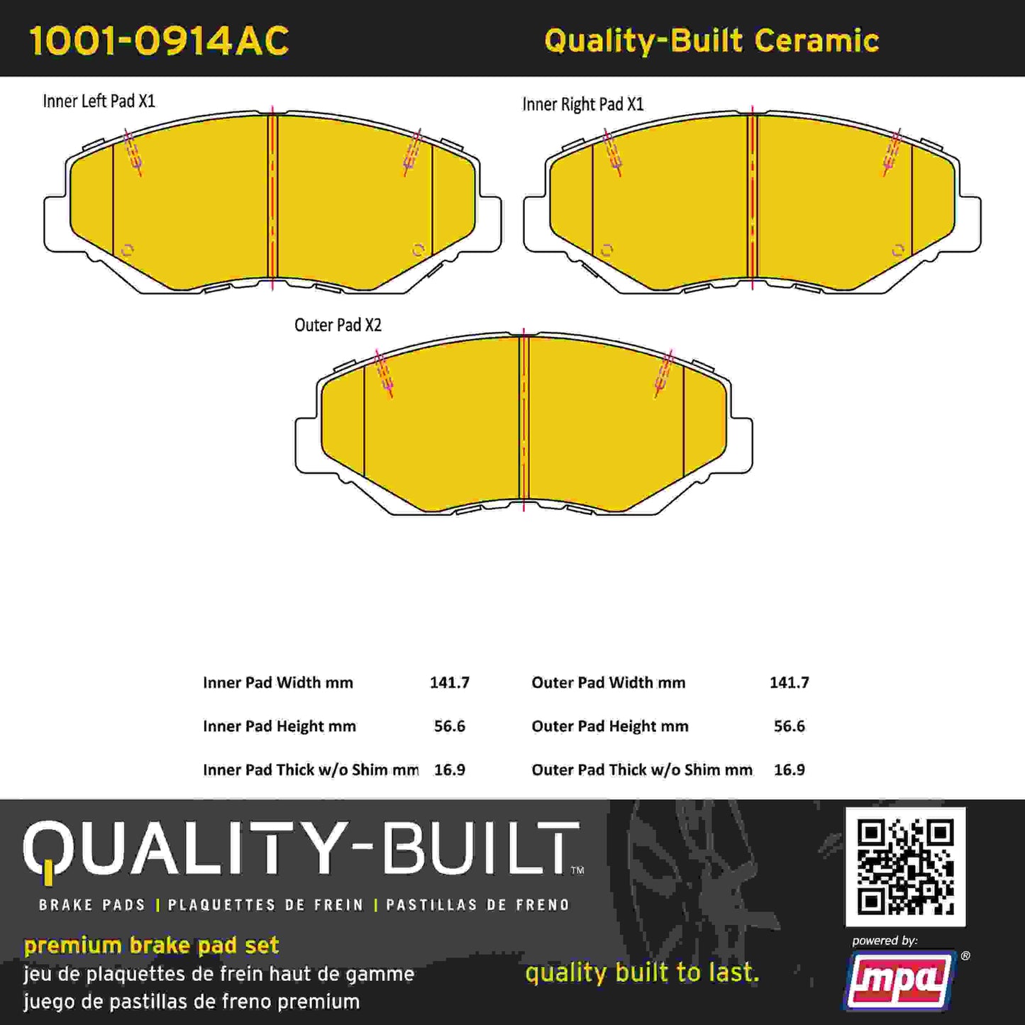 Quality-Built Quality-Built Premium Ceramic Brake Pads w/ Hardware 1001-0914AC