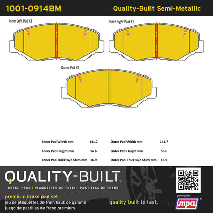 Quality-Built Quality-Built Premium Semi-Metallic Brake Pads w/ Hardware 1001-0914BM