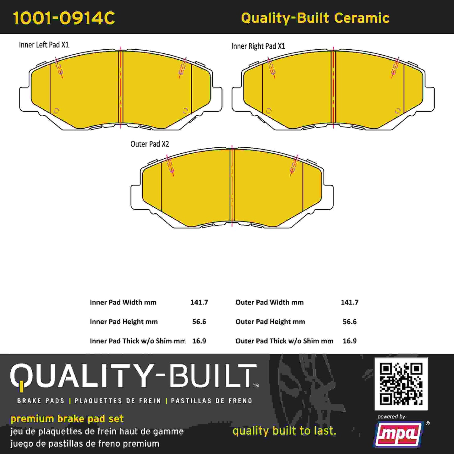 Quality-Built Quality-Built Premium Ceramic Brake Pads w/ Hardware 1001-0914C