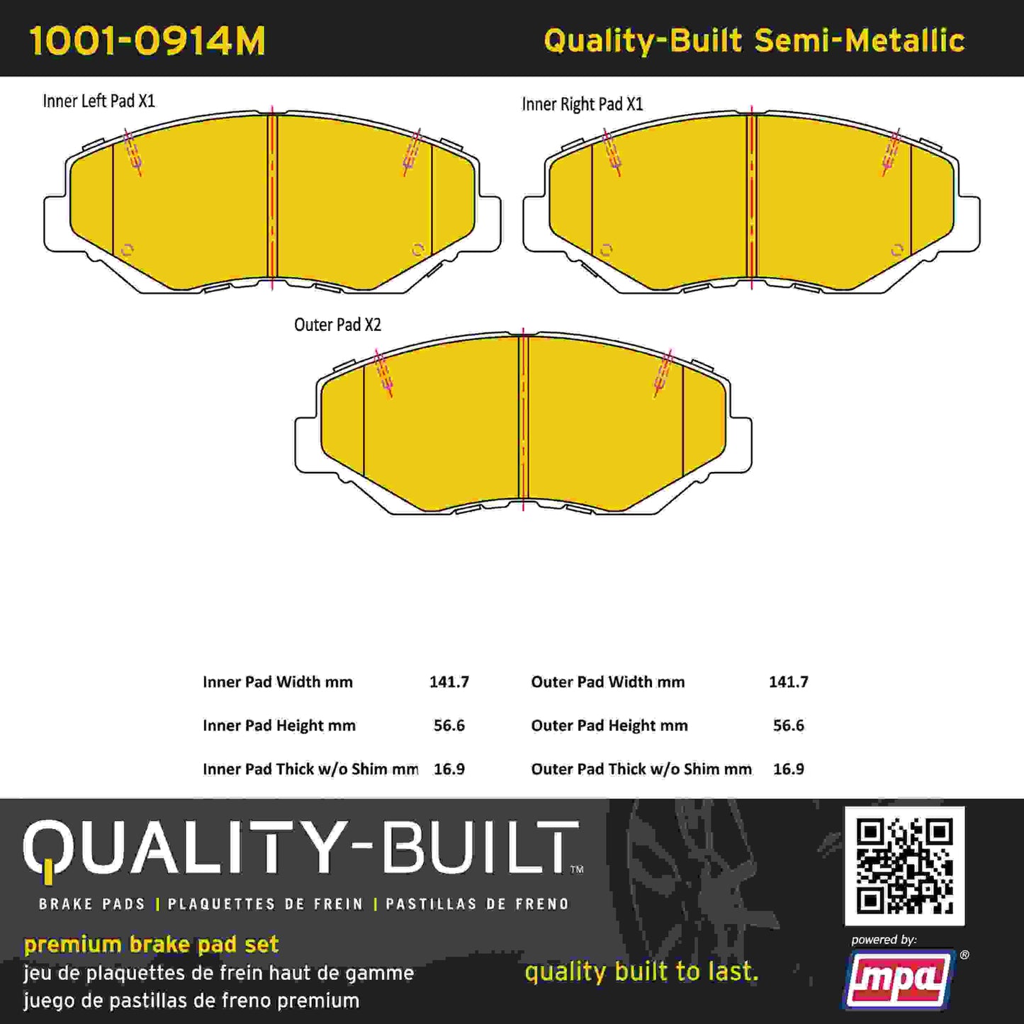 Quality-Built Quality-Built Premium Semi-Metallic Brake Pads w/ Hardware 1001-0914M