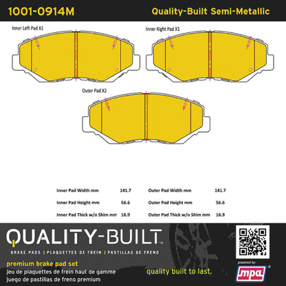 Quality-Built Quality-Built Premium Semi-Metallic Brake Pads w/ Hardware 1001-0914M