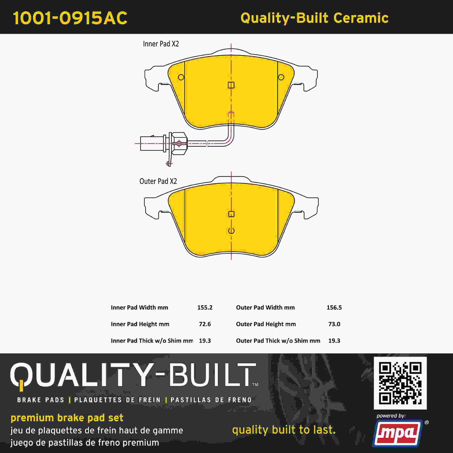 Quality-Built Quality-Built Premium Ceramic Brake Pads w/ Hardware 1001-0915AC