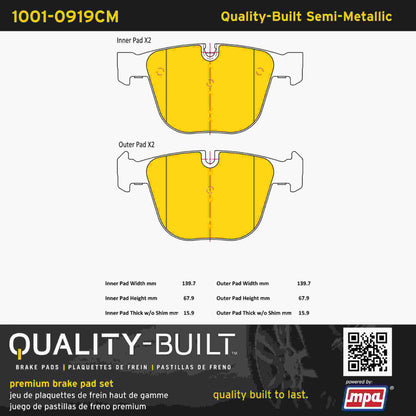 Quality-Built Quality-Built Premium Semi-Metallic Brake Pads w/ Hardware 1001-0919CM