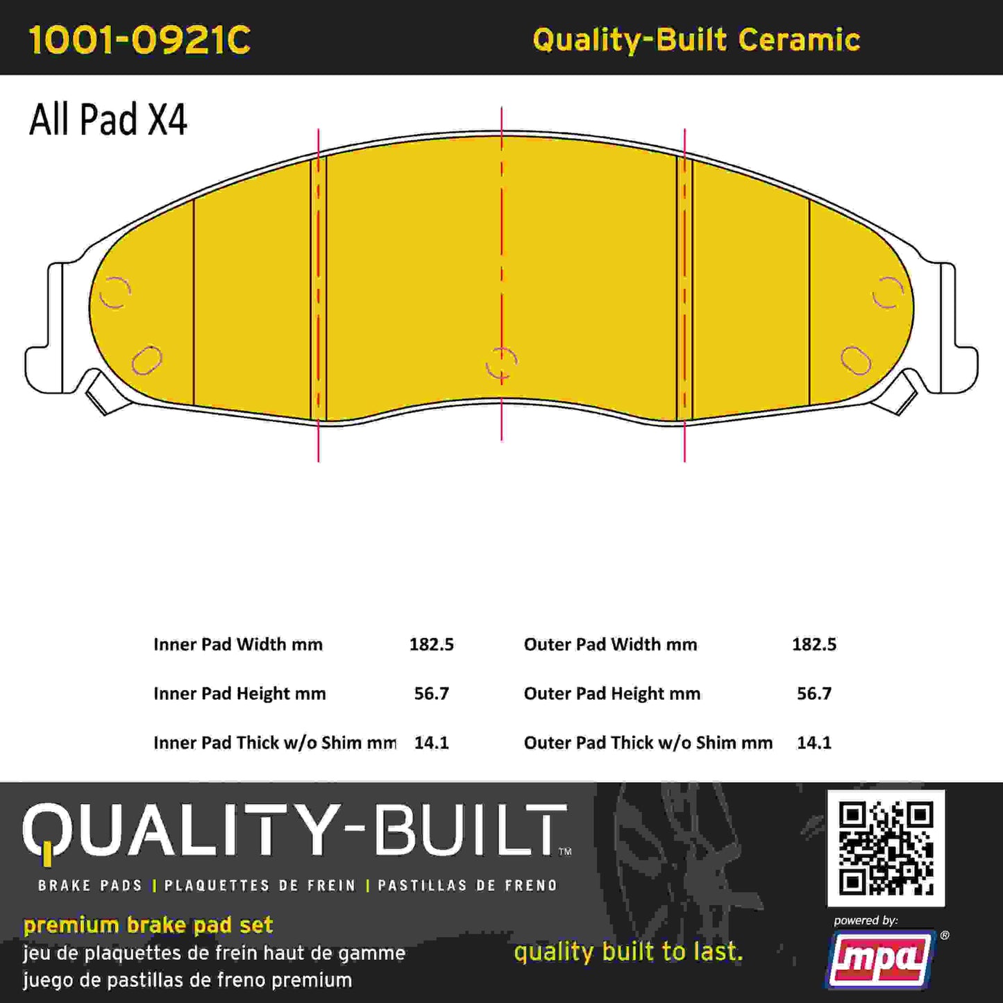 Quality-Built Quality-Built Premium Ceramic Brake Pads w/ Hardware 1001-0921C