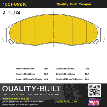 Quality-Built Quality-Built Premium Ceramic Brake Pads w/ Hardware 1001-0921C