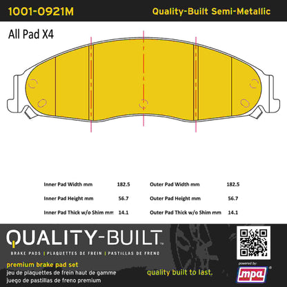 Quality-Built Quality-Built Premium Semi-Metallic Brake Pads w/ Hardware 1001-0921M