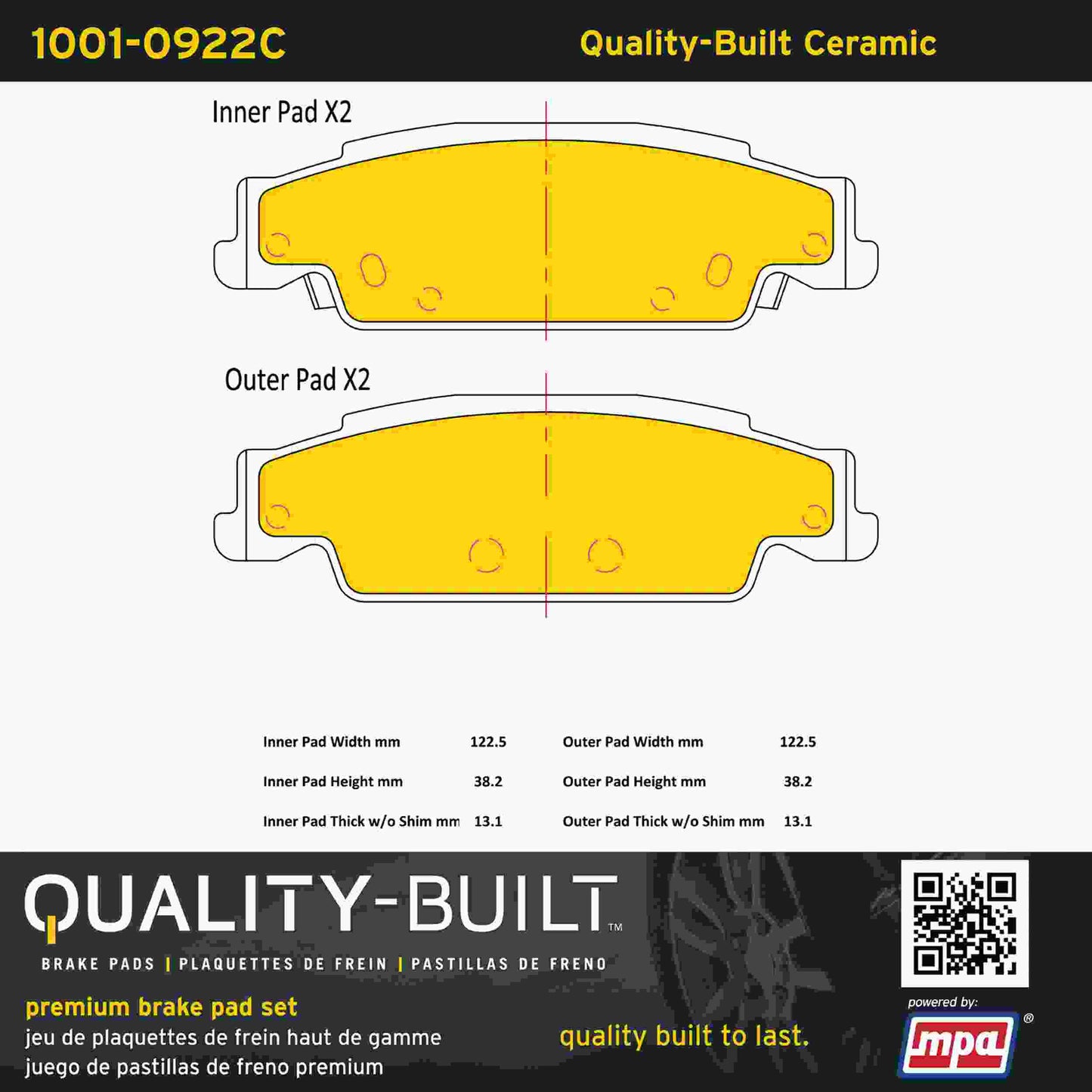 Quality-Built Quality-Built Premium Ceramic Brake Pads w/ Hardware 1001-0922C