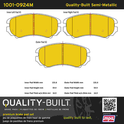 Quality-Built Quality-Built Premium Semi-Metallic Brake Pads w/ Hardware 1001-0924M