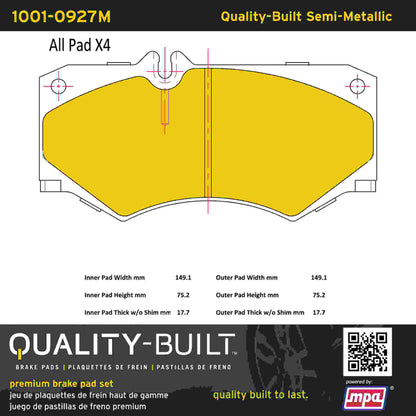 Quality-Built Quality-Built Premium Semi-Metallic Brake Pads 1001-0927M