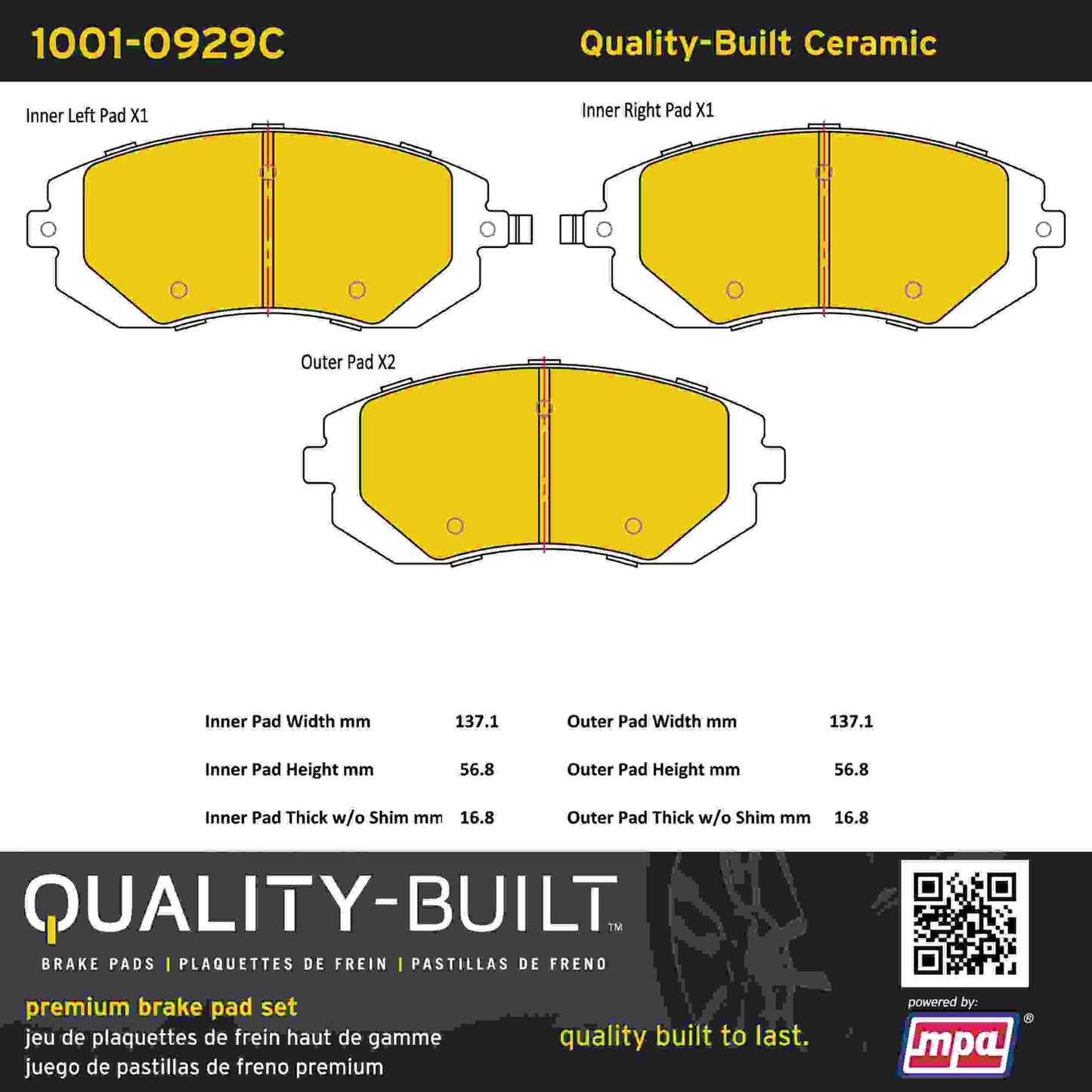 Quality-Built Quality-Built Premium Ceramic Brake Pads w/ Hardware 1001-0929C