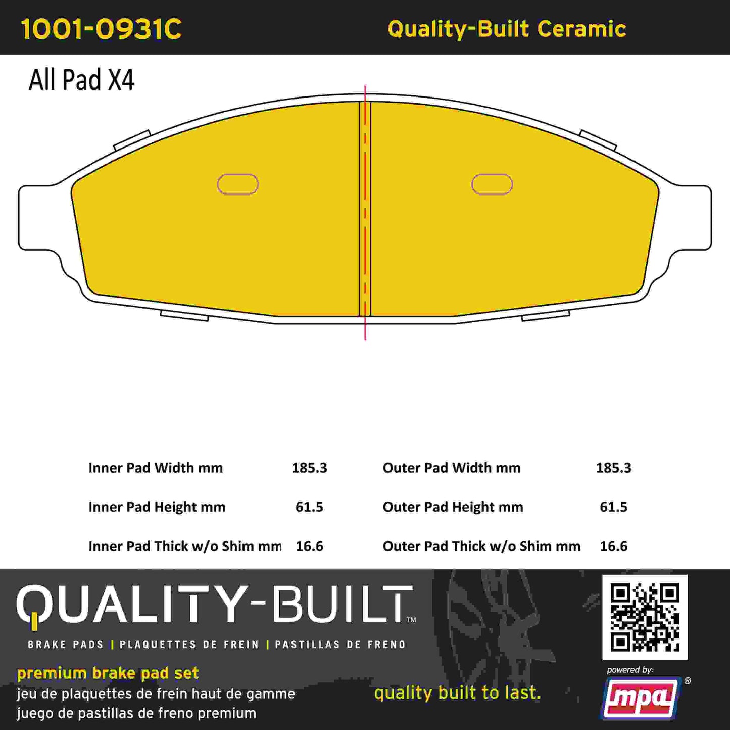 Quality-Built Quality-Built Premium Ceramic Brake Pads w/ Hardware 1001-0931C
