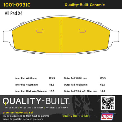 Quality-Built Quality-Built Premium Ceramic Brake Pads w/ Hardware 1001-0931C