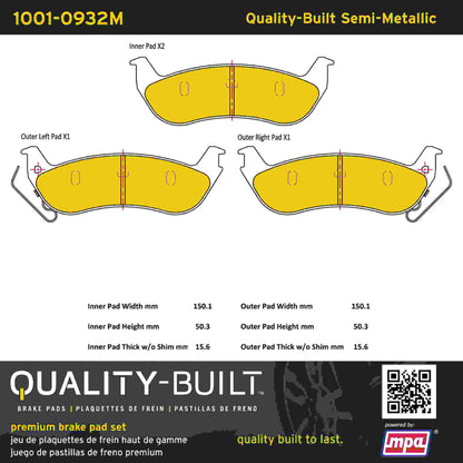 Quality-Built Quality-Built Premium Semi-Metallic Brake Pads w/ Hardware 1001-0932M