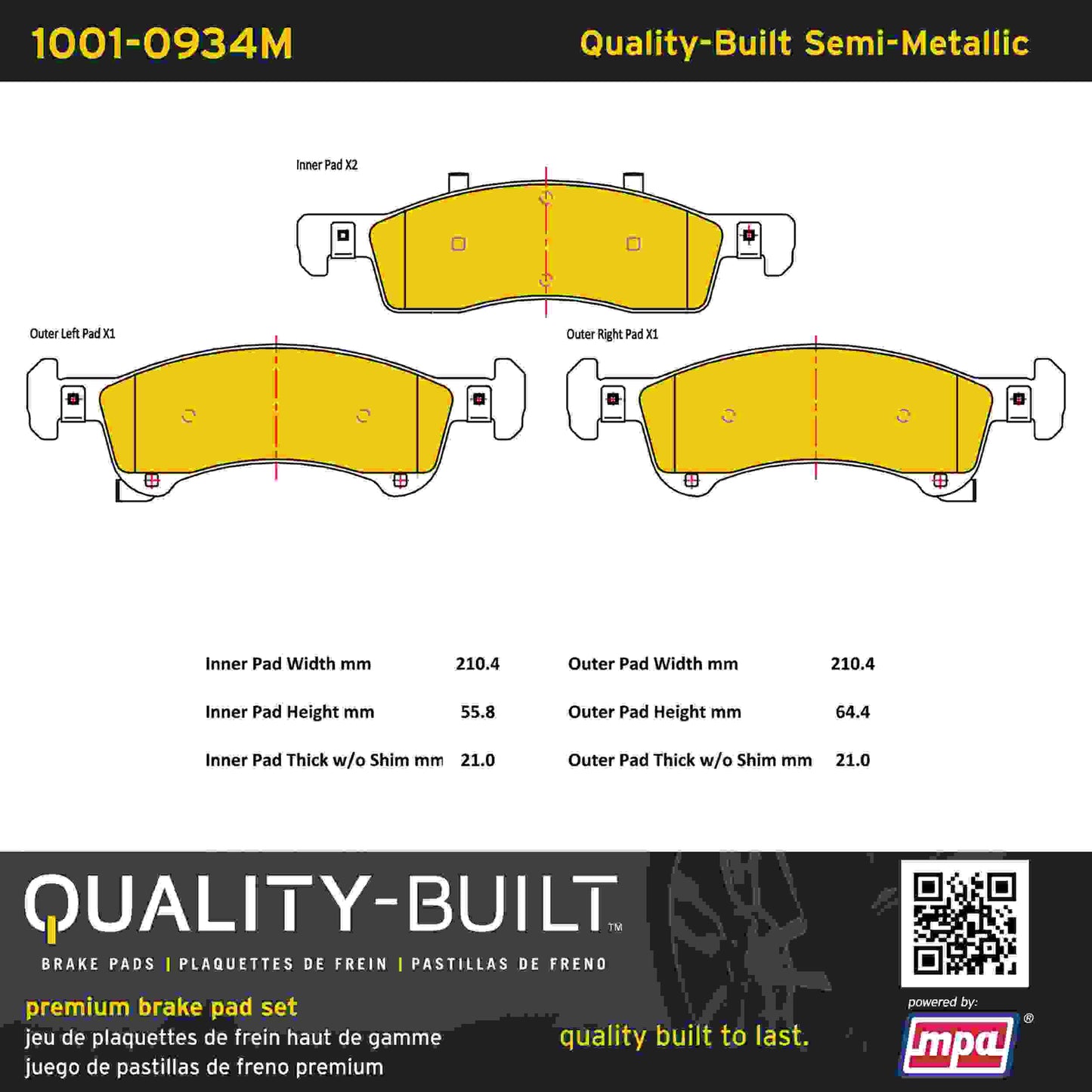 Quality-Built Quality-Built Premium Semi-Metallic Brake Pads w/ Hardware 1001-0934M