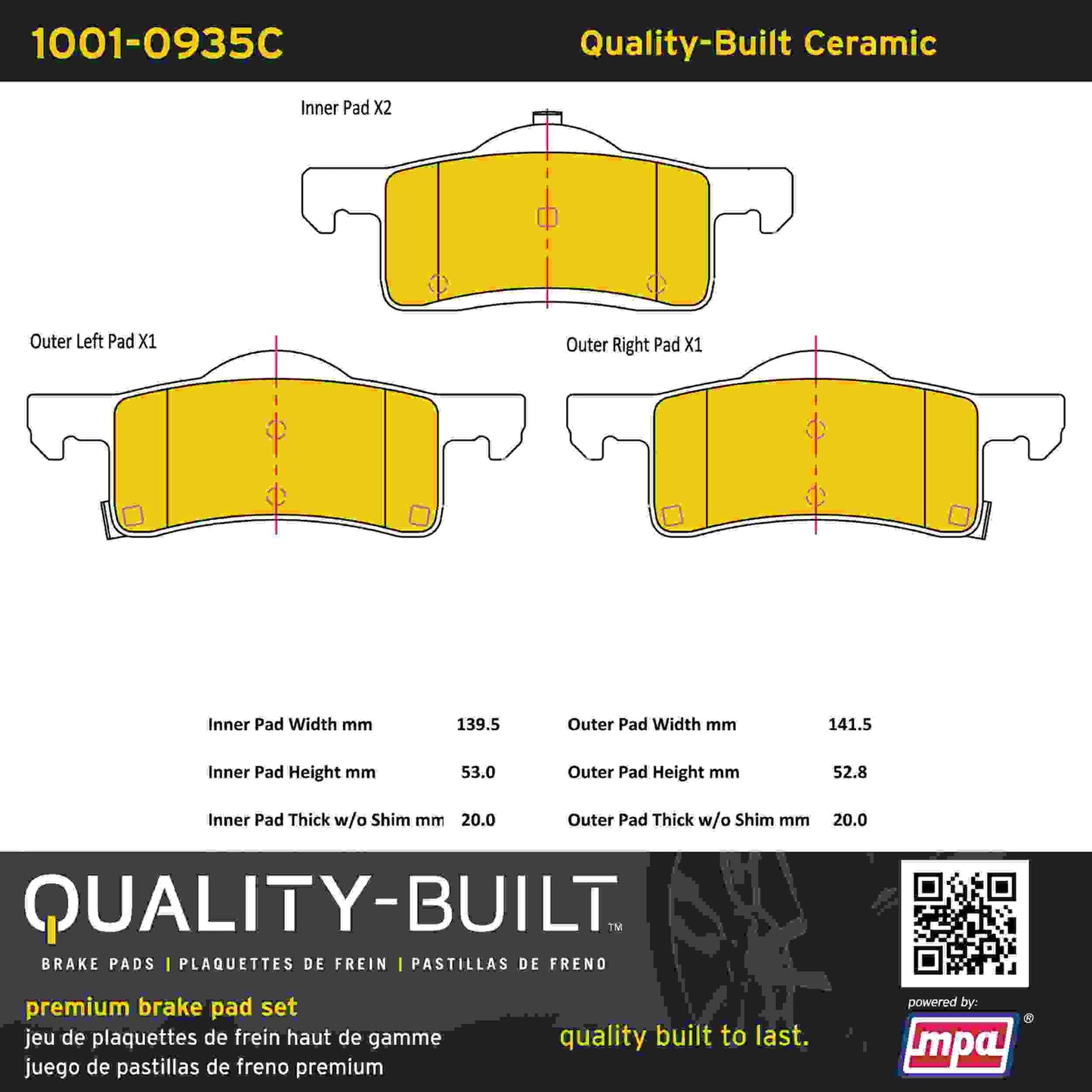 Quality-Built Quality-Built Premium Ceramic Brake Pads w/ Hardware 1001-0935C