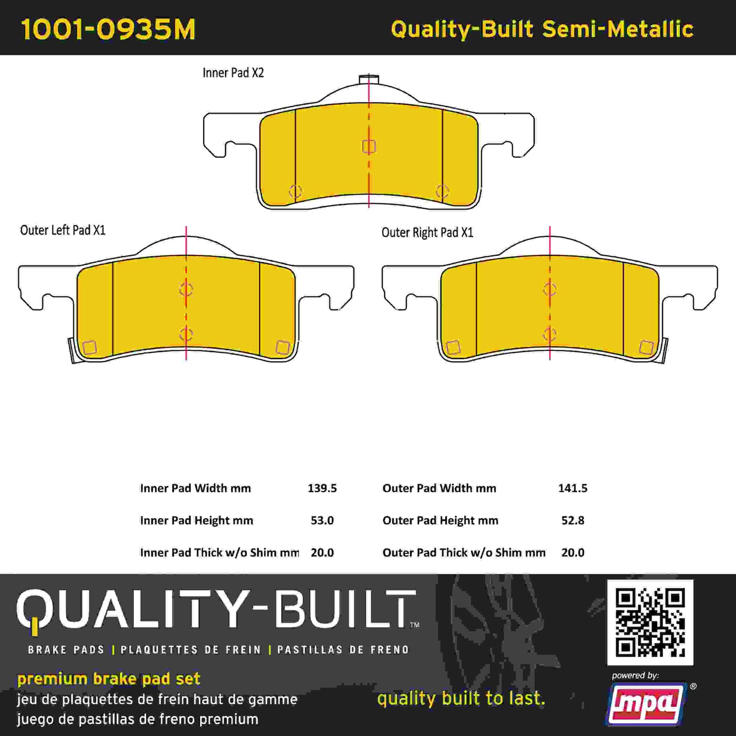 Quality-Built Quality-Built Premium Semi-Metallic Brake Pads w/ Hardware 1001-0935M