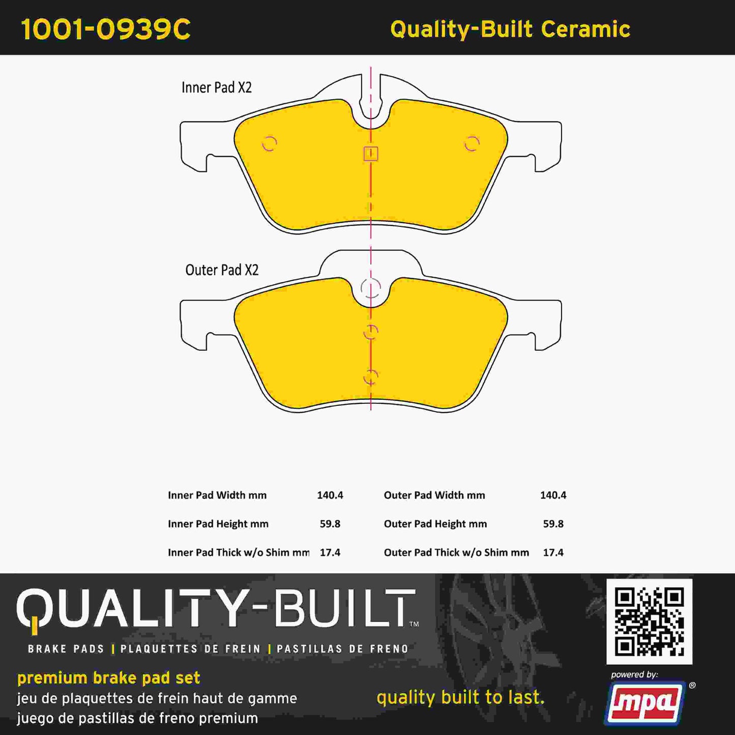 Quality-Built Quality-Built Premium Ceramic Brake Pads w/ Hardware 1001-0939C