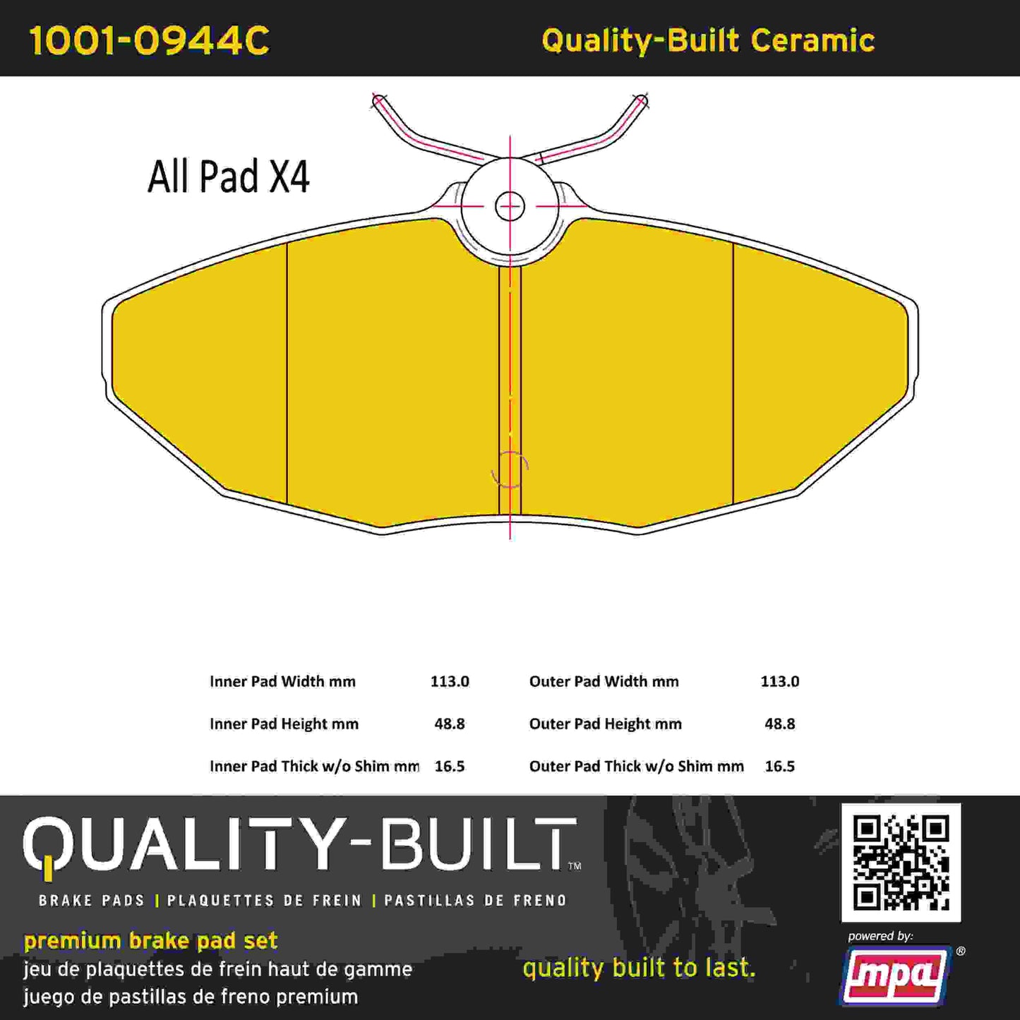 Quality-Built Quality-Built Premium Ceramic Brake Pads w/ Hardware 1001-0944C
