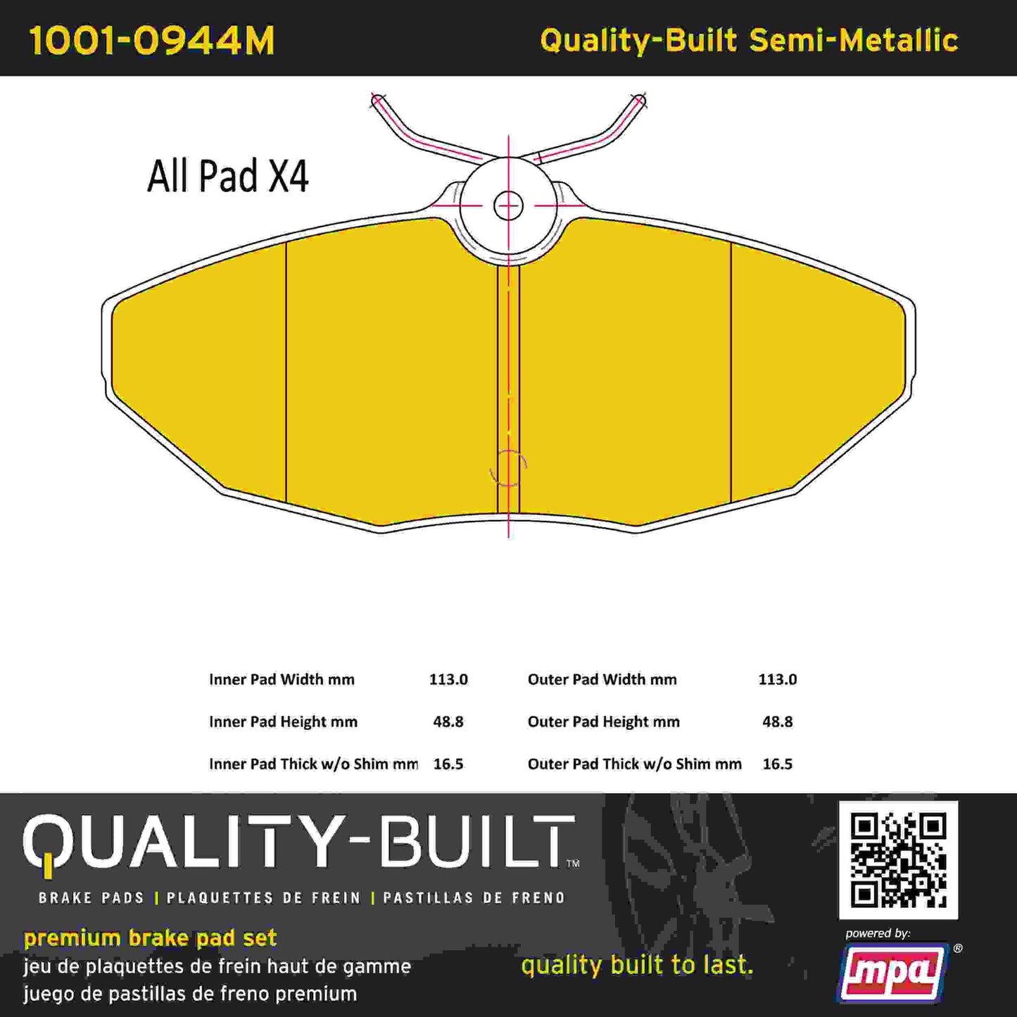 Quality-Built Quality-Built Premium Semi-Metallic Brake Pads w/ Hardware 1001-0944M
