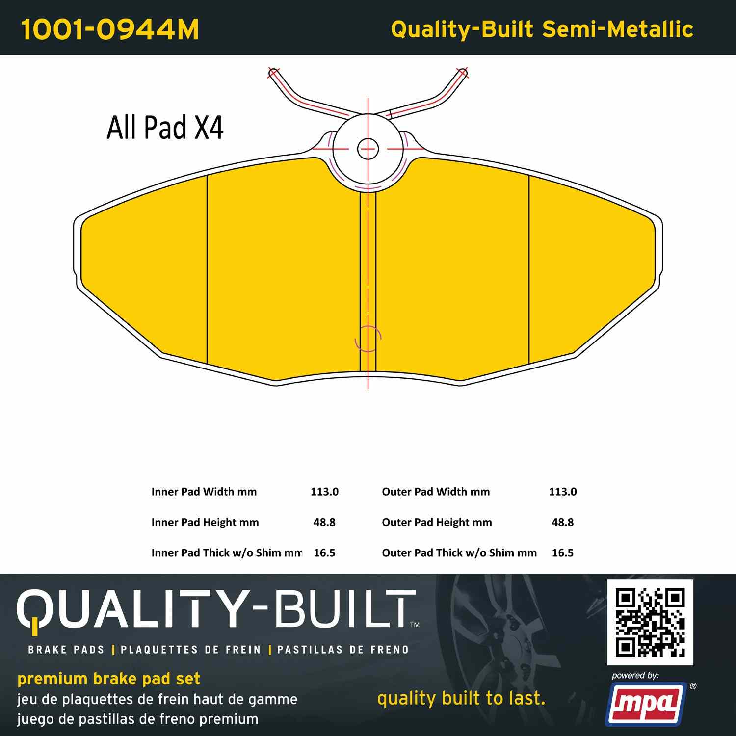 Quality-Built Quality-Built Premium Semi-Metallic Brake Pads w/ Hardware 1001-0944M