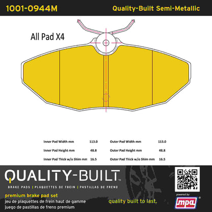 Quality-Built Quality-Built Premium Semi-Metallic Brake Pads w/ Hardware 1001-0944M