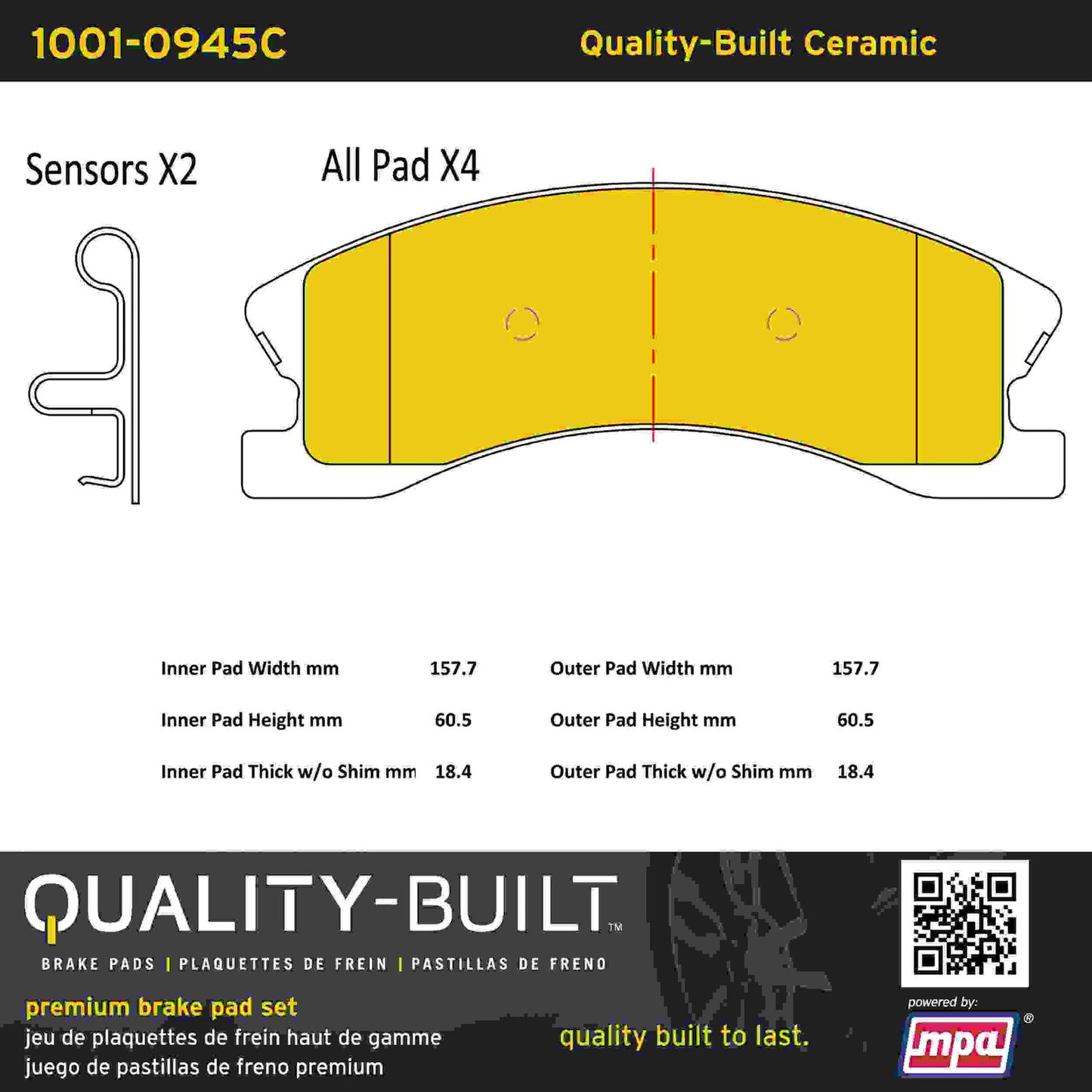 Quality-Built Quality-Built Premium Ceramic Brake Pads w/ Hardware 1001-0945C