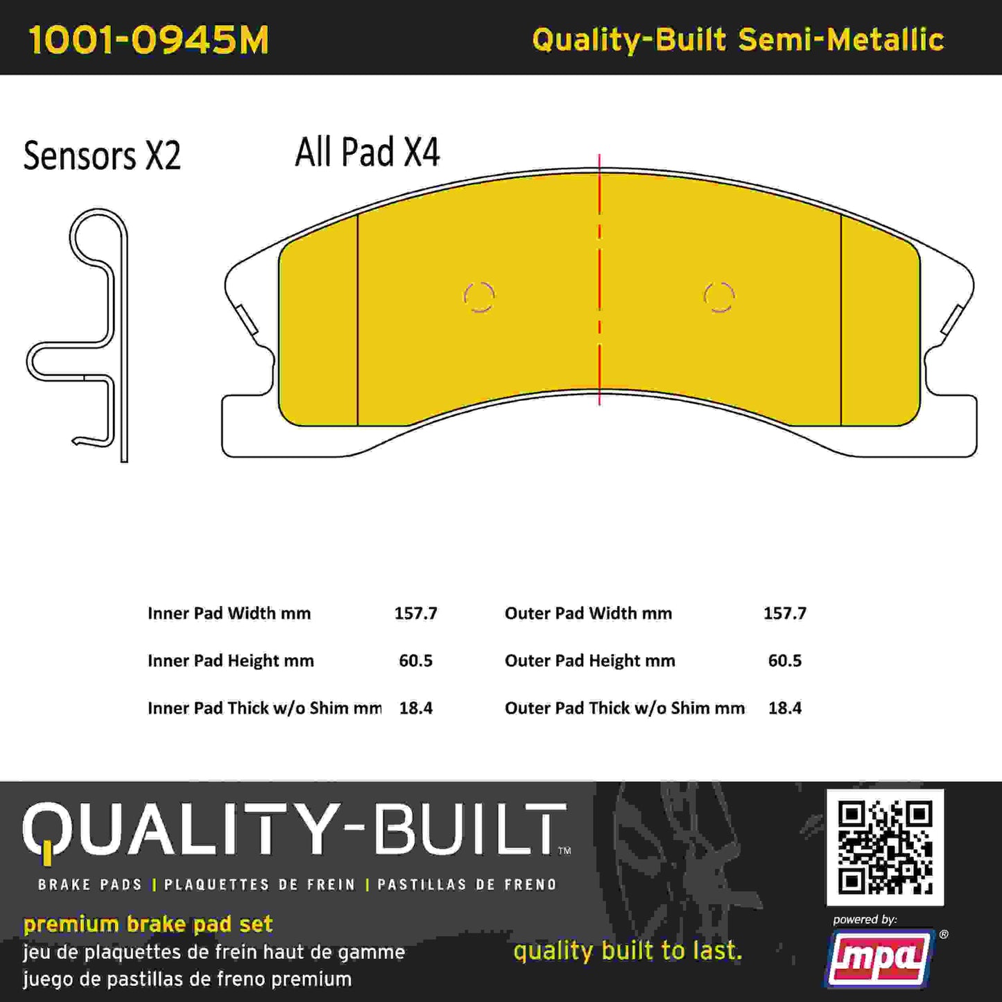 Quality-Built Quality-Built Premium Semi-Metallic Brake Pads w/ Hardware 1001-0945M