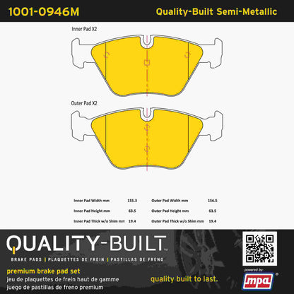Quality-Built Quality-Built Premium Semi-Metallic Brake Pads w/ Hardware 1001-0946M