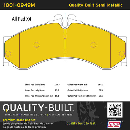 Quality-Built Quality-Built Premium Semi-Metallic Brake Pads 1001-0949M