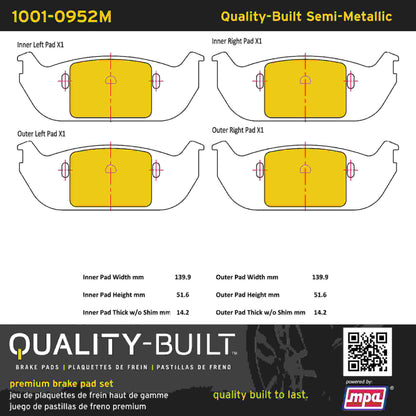 Quality-Built Quality-Built Premium Semi-Metallic Brake Pads w/ Hardware 1001-0952M